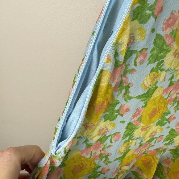 ASTR The Label Floral Ruffle Maxi Dress Blue Yellow Pink Size S Read Side Zipper - Picture 10 of 11